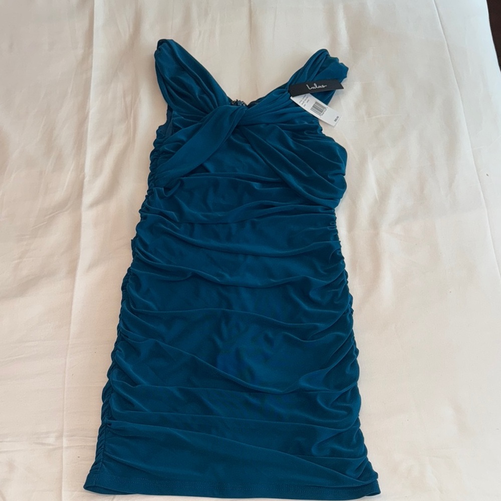 Lulu's Blue Ruched Mini Dress - Picture 2 of 7